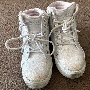 Sketcher glitter boots. White and silver . Fairly used In good condition.